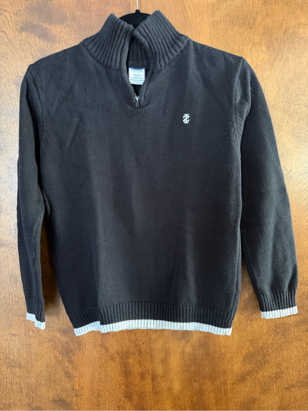 Izod Boy’s  Black Quarter-Zip Sweater with Light Gray Trim